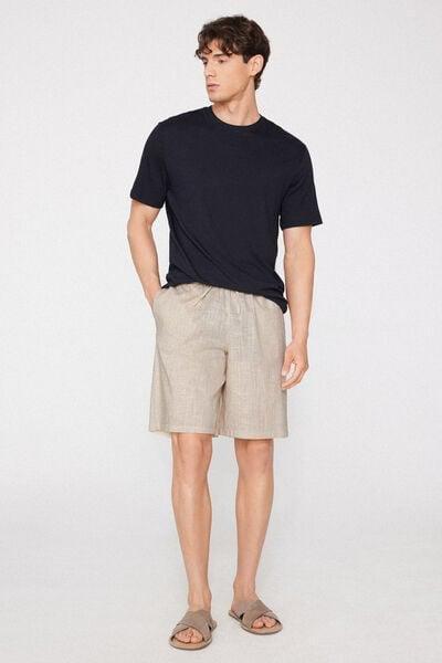 Beige Linen-Look Cotton Canvas Shorts, 5701_350Z, large image number 0