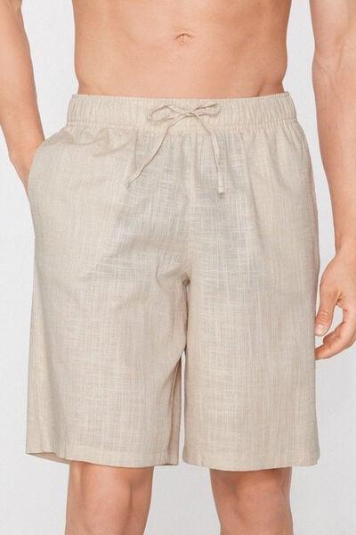Beige Linen-Look Cotton Canvas Shorts, 5701_350Z, large image number 1