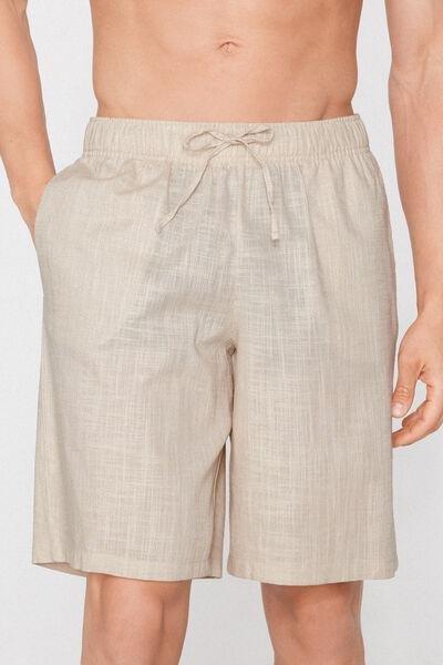 Beige Linen-Look Cotton Canvas Shorts, 5701_350Z, large image number 1