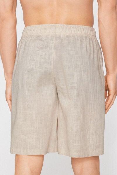 Beige Linen-Look Cotton Canvas Shorts, 5701_350Z, large image number 2