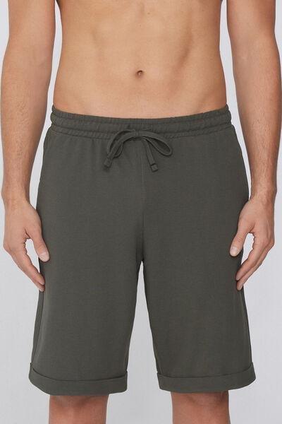 Green Drawstring Waist Cotton Shorts, 5701_503Y, medium