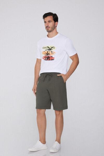 Green Drawstring Waist Cotton Shorts, 5701_503Y, large image number 1