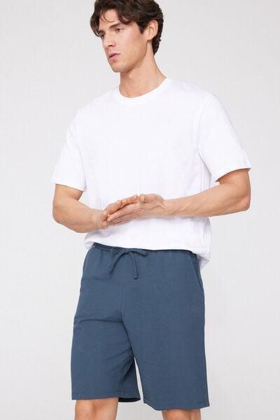 Blue Drawstring Waist Pique Shorts, 5701_802Y, large image number 0