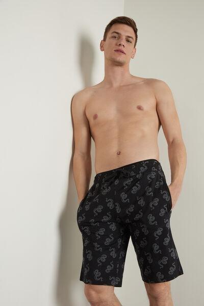 Black Snake Print Cotton Pocket Shorts, 5701_557U, large image number 0