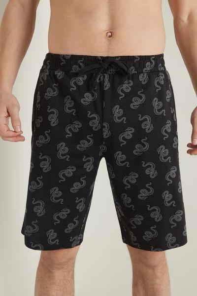 Black Snake Print Cotton Pocket Shorts, 5701_557U, large image number 1