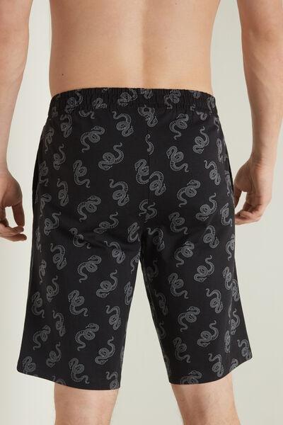 Black Snake Print Cotton Pocket Shorts, 5701_557U, large image number 2