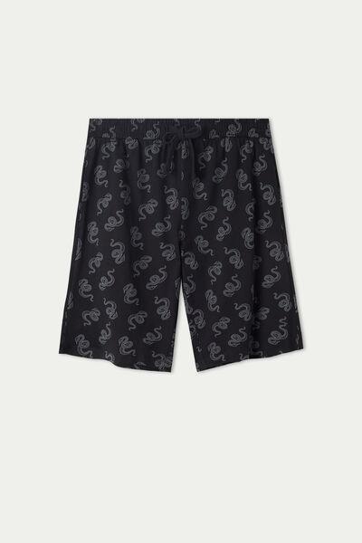 Black Snake Print Cotton Pocket Shorts, 5701_557U, large image number 4