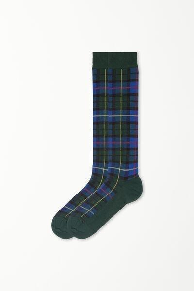 Green Long Patterned Cotton Socks, , large image number 0