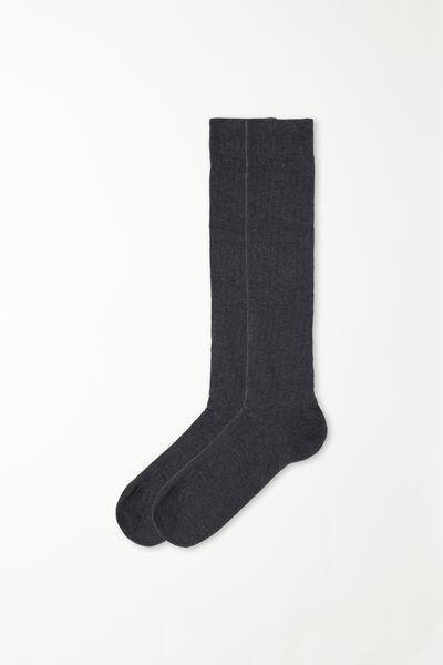 Grey Ribbed Long Socks, 5701_171W, large image number 0