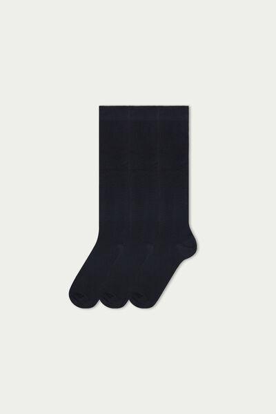 Blue Lightweight Long Cotton Socks, Set Of 3, Blue, large image number 0