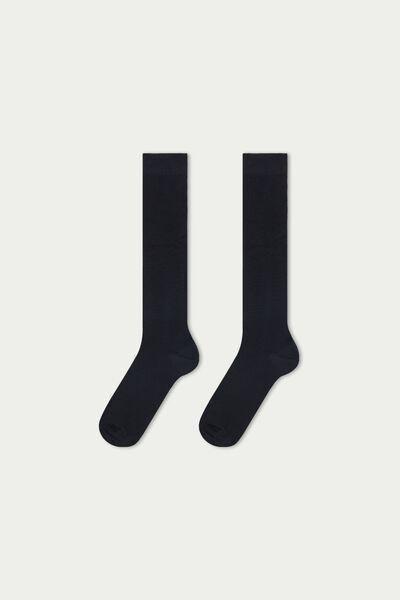 Blue Lightweight Long Cotton Socks, Set Of 3, Blue, large image number 1