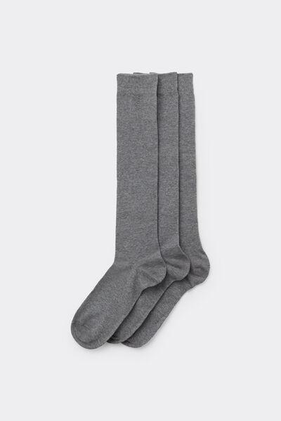 Grey Lightweight Long Cotton Socks, Set Of 3, 5701_615Z, large image number 0