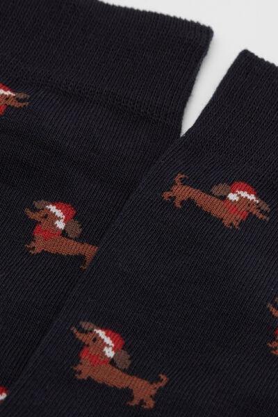 Navy Semi-Short Patterned Cotton Socks, 5701_073Z, large image number 0