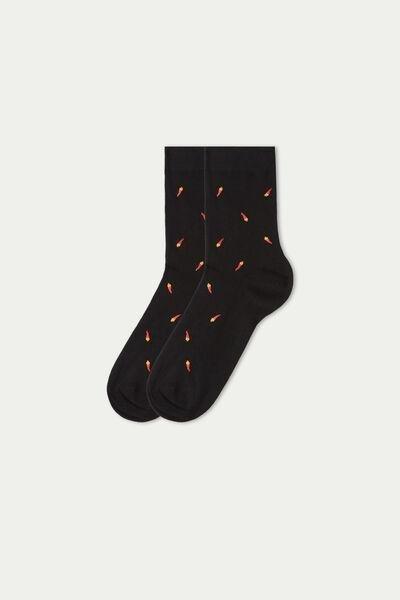 Black Short Printed Cotton Socks, , large image number 0
