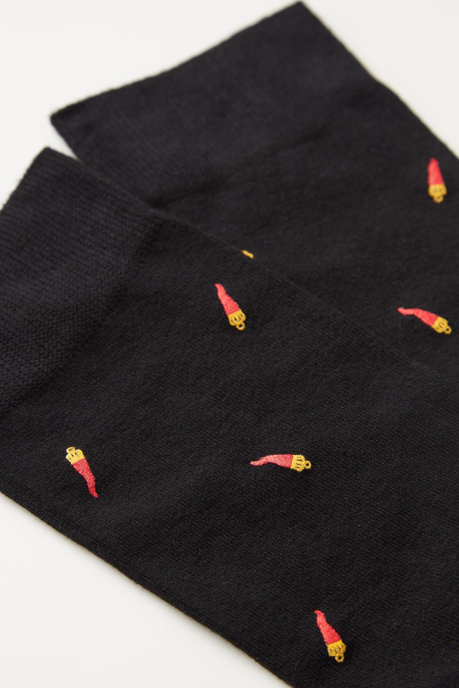 Black Short Printed Cotton Socks, , large image number 1