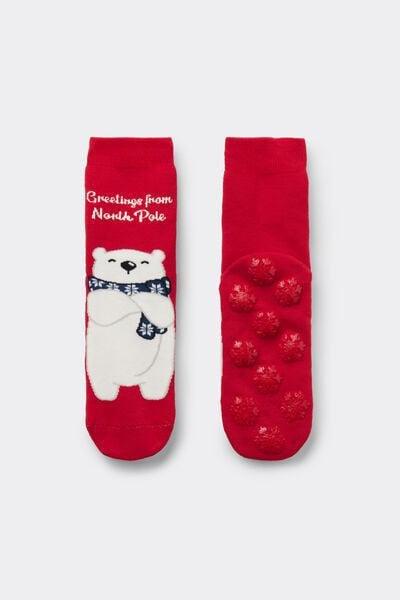 Red Christmas Print Short Cotton Socks, 5701_081Z, large image number 0