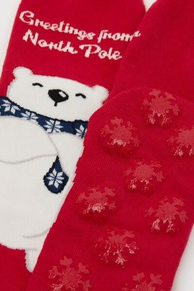 Red Christmas Print Short Cotton Socks, 5701_081Z, large image number 1