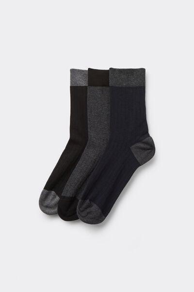 Black / Grey/ Navy Patterned Cotton Socks, Set Of 3, 5701_087Z, large image number 0