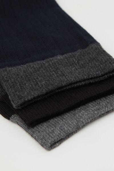 Black / Grey/ Navy Patterned Cotton Socks, Set Of 3, 5701_087Z, large image number 1