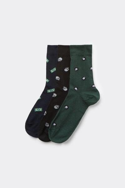 Black / Green / Navy Patterned Cotton Socks, Set Of 3, 5701_097Z, medium