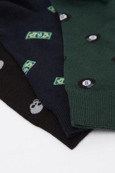 Black / Green / Navy Patterned Cotton Socks, Set Of 3, 5701_097Z, medium