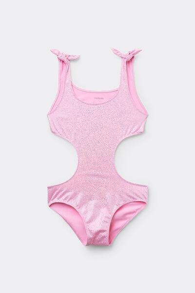 Pink Silver Polka Dot One-Piece Trikini Swimsuit, Kids Girls, 5701_291Z, medium