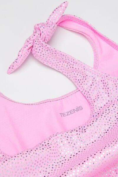 Pink Silver Polka Dot One-Piece Trikini Swimsuit, Kids Girls, 5701_291Z, large image number 1