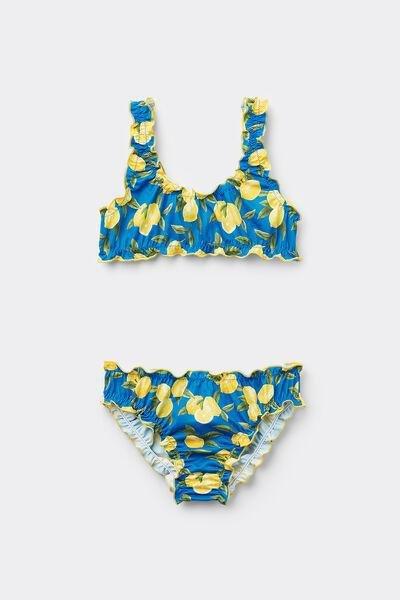 Navy Lemon-Print Two-Piece Swimsuit, Kids Girls, , large image number 0