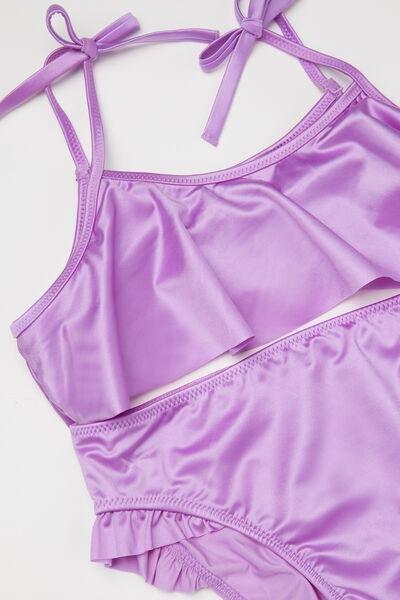 Lilac Shiny Glam Adjustable Shoulder Straps Bikini Set, Kids Girls, 5701_288Z, large image number 1