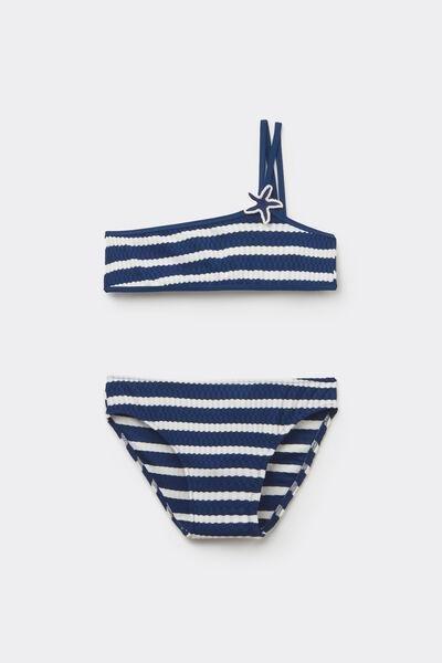 Blue Sailor Stripes Ribbed Bikini Set, Kids Girls, 5701_300Z, medium