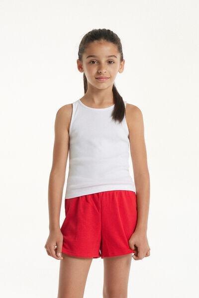 White Ribbed Camisole, Kids Girls, White, large image number 0