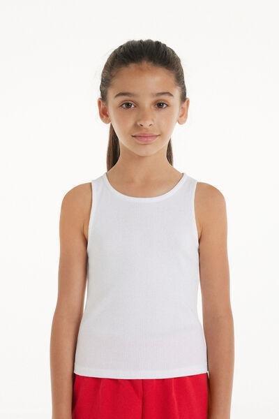 White Ribbed Camisole, Kids Girls, White, large image number 1
