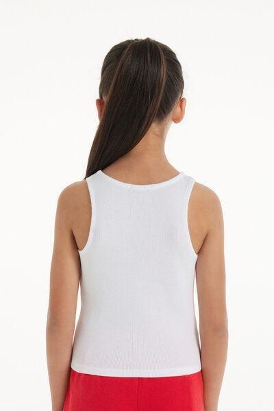 White Ribbed Camisole, Kids Girls, White, large image number 2
