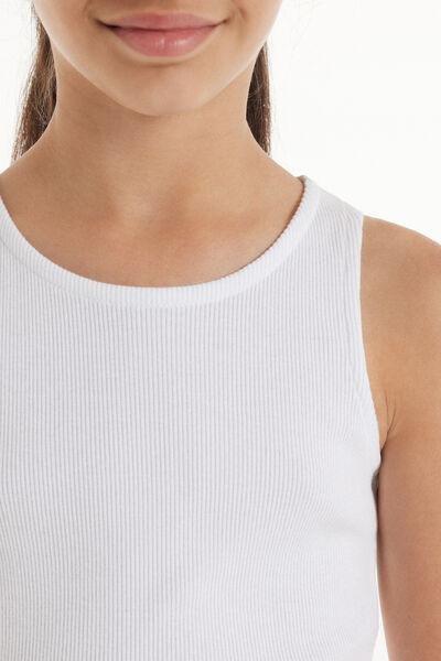 White Ribbed Camisole, Kids Girls, White, large image number 3