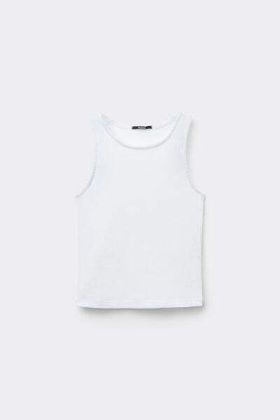 White Ribbed Camisole, Kids Girls, White, large image number 4