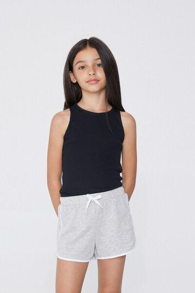 Black Ribbed Camisole, Kids Girl, Black, medium