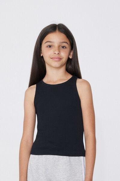 Black Ribbed Camisole, Kids Girl, Black, medium