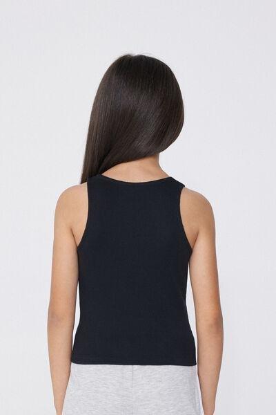 Black Ribbed Camisole, Kids Girl, Black, medium