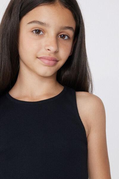 Black Ribbed Camisole, Kids Girl, Black, large image number 3