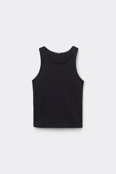 Black Ribbed Camisole, Kids Girl, Black, large image number 4