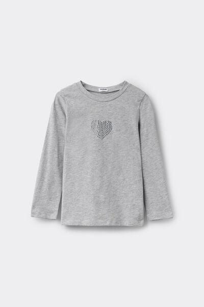 Grey Printed Long Sleeve Cotton Top, Kids Girls, 5701_848Y, large image number 0