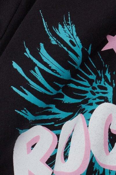 Black Printed Long Sleeve Cotton Top, Kids Girls, 5701_879Y, medium