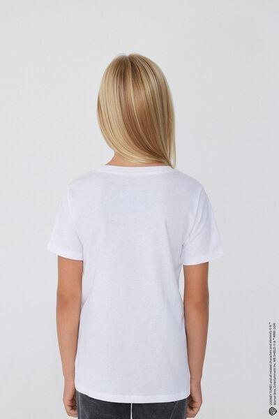 White Printed Metallic T-Shirt, Kids Girls, , large image number 2