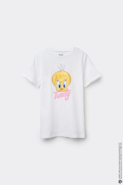 White Printed Metallic T-Shirt, Kids Girls, , large image number 4