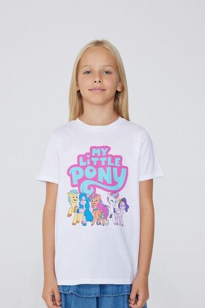 White Printed Metallic T-Shirt, Kids Girls, , large image number 0