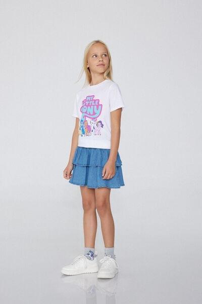 White Printed Metallic T-Shirt, Kids Girls, , large image number 1