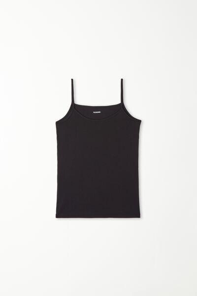 Black Thin Shoulder Tank Top, Kids Girls, , large image number 0