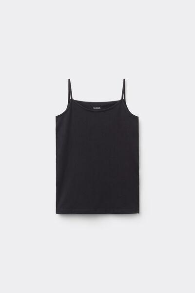 Black Thin Shoulder Tank Top, Kids Girls, , large image number 0