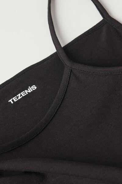 Black Thin Shoulder Tank Top, Kids Girls, Black, medium