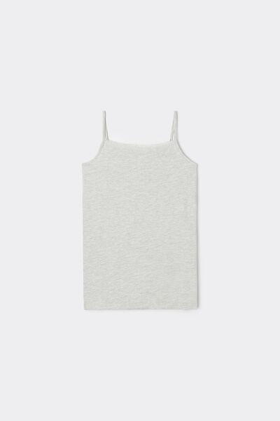 Grey Thin Shoulder Tank Top, Kids Girls, Light Grey Blend, large image number 4
